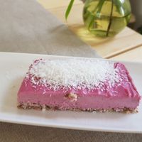 Strawberry and coconut raw cheesecake. I had two slices it was so delicious! at Happy Green Food in Saint-raphael