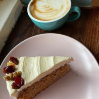 Vegan Carrot Cake + Oat Milk Cappuccino at Lovecrumbs - West Port in Edinburgh
