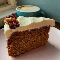 Vegan Carrot Cake + Oat Milk Cappuccino at Lovecrumbs - West Port in Edinburgh