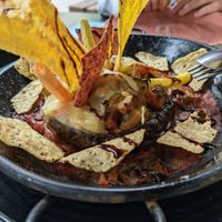 Stuffed eggplant with cheese on top at Geltoki in Zarautz
