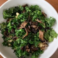 Vegan Mac n Cheese with Kale, mushrooms and carmelized onions. at The Vault in Tulsa