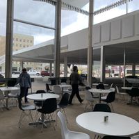 Seating area looking out at The Vault in Tulsa