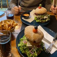 Cheeseburger + fries + smiley face dip  at Melone in Aarhus