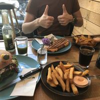 Vegan cheesburger and panini with fries. Tasty ❤️ at Melone in Aarhus