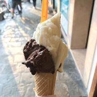 Carob chocolate + pear and ginger  at Gelateria Gnam Gnam in Padua