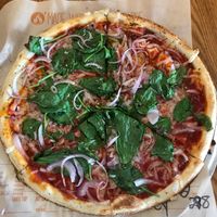 2-topping original pizza with spinach and red onions and vegan cheese. at Blaze Pizza in Winter Park