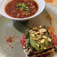 Azuki soup and pesto loaf at Lo de Ponxe En El Kinto Pino in Valencia
