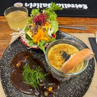 Japanese cannelloni with soy sauce + Cream made of red lentils, tofu, curry & walnuts at Lo de Ponxe En El Kinto Pino in Valencia