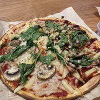 Vegan cheese with mushrooms, spinach, and pineapple   at Blaze Pizza in Burlington
