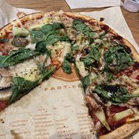 Vegan cheese with mushrooms, spinach, and pineapple   at Blaze Pizza in Burlington