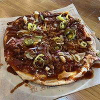 Build your own pizza. Drizzle with some bbq saucee  at Blaze Pizza in Burlington