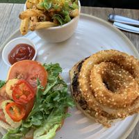 BBQ Burger with Dragon Fries   at Fresh on Spadina in Toronto