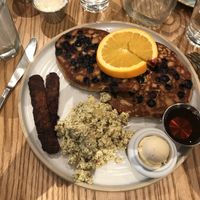 Breakfast Platter with Blueberry Pancakes at Fresh on Spadina in Toronto