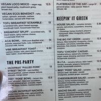 Menu at Vibe in Hilo