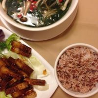 Honey pork & local spinach soup at Eight Treasures Vegetarian 八宝素食馆 in Central Singapore
