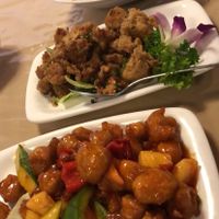 Sweet and sour “chicken”, salt veg. chicken and pineapple fried rice  at Eight Treasures Vegetarian 八宝素食馆 in Central Singapore