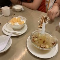 Coconut honeydew shaved ice and hot Cheng tng at Eight Treasures Vegetarian 八宝素食馆 in Central Singapore