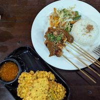 Corn fritters and satay tempeh at Soka Warung in Penida Island
