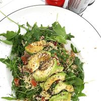 Rucola with avocado & quinoa salad in vegan variation: balsamic syrup instead of honey dressing at Pizza Express in Paphos