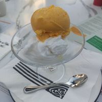 2 scoops of lemon and mango ice cream at Pizza Express in Paphos