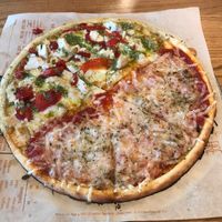 Bottom half is plain vegan cheese pizza!! (Split with non vegan friend) at Blaze Pizza in College Station