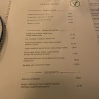 Vegan menu   at Salt House Tapas in Liverpool