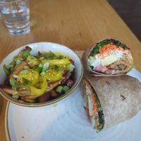 Clubhouse wrap and dragon fries at Fresh Kitchen + Juice Bar in Toronto