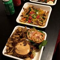 Cobb Salad, Dragon Fries and Burger at Fresh Kitchen + Juice Bar in Toronto