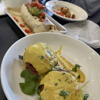 Breakfast Burrito and Artichoke Cake Benedict   at Leaf and Seed in Toledo
