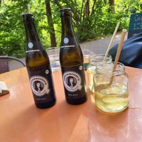 Beer and holunderblütenschorle at Café Oink in Leipzig