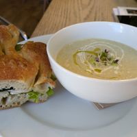 Soup and sandwich combo at Handley Organics in Ledbury