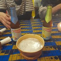Mongozo beers which you drink in half coconuts - super tasty! at Kilimanjaro in Amsterdam