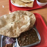 Chole bhature (bottom) and masala dosa - both vegan at Bikanervala in Christchurch