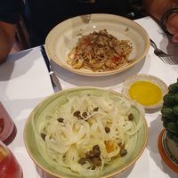 Main pasta dish and fennel salad at Rosmarino in Taormina