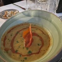 Sicilian  macca (fava soup) with chili oil   at Rosmarino in Taormina