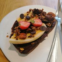 Sweet toast (hazlenut chocolate, fruit amd granola) at Pumper in Pontevedra