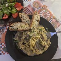 Mushroom fettuccine was sooo good  at Capriccio Siciliano in Cefalu