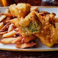 Vegan tofish and chips at The Barley Mow in London