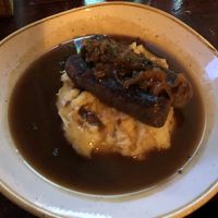 Mixed bean and mushroom sausage & mash at The Barley Mow in London