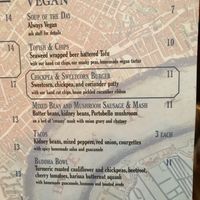 Vegan menu at The Barley Mow in London