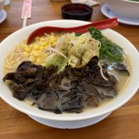 Vegan ramen (they changed tofu for mushrooms cause they ran out of the first one)  at Ramen Kintaro in Santiago