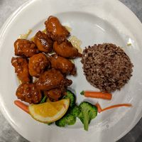 orange chicken at Lotus Vegan in North Hollywood