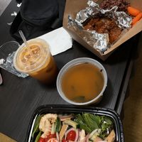 Yummy seafood salad and orange chicken. Both so incredibly tasty.    at Lotus Vegan in North Hollywood