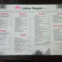 Menu at Lotus Vegan in North Hollywood