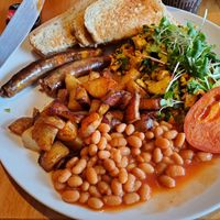 The vegan fry-up  (already started on it when I remembered to photograph it!) at Cafe Du Soleil in Vancouver
