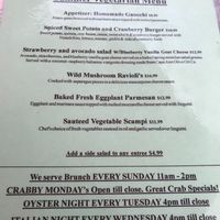 Vegetarian menu at Topside Grill in Gloucester