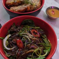 Mushrooms (below) and kimchi fritters at Genesis Plant Based Alchemy in North London