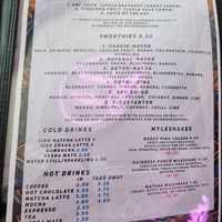 Menu - juices, smoothies, mylkshakes at Genesis Plant Based Alchemy in North London