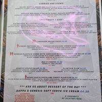 Menu - curries, stews, appetizers  at Genesis Plant Based Alchemy in North London