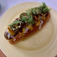 Reuben dog at Genesis Plant Based Alchemy in North London